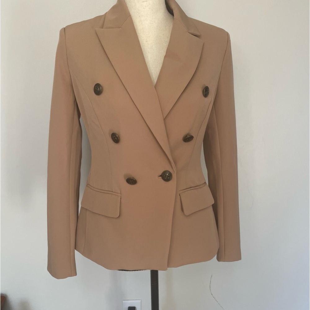 Boston Proper Camel Double Breasted Blazer Size 2 NWOT Anchor Buttons
